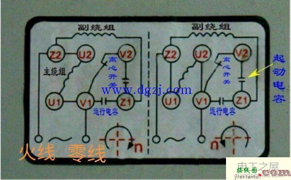 单相220伏电容电机倒顺开关与接触器正反转控制接线图  第1张