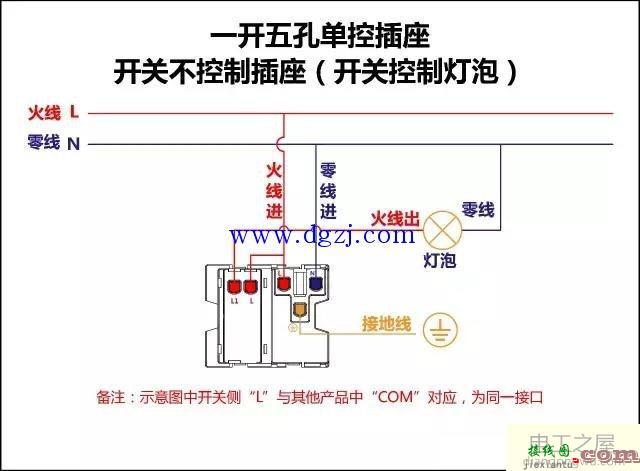 一位五孔插座接线图_一开五孔单控插座接线图  第1张