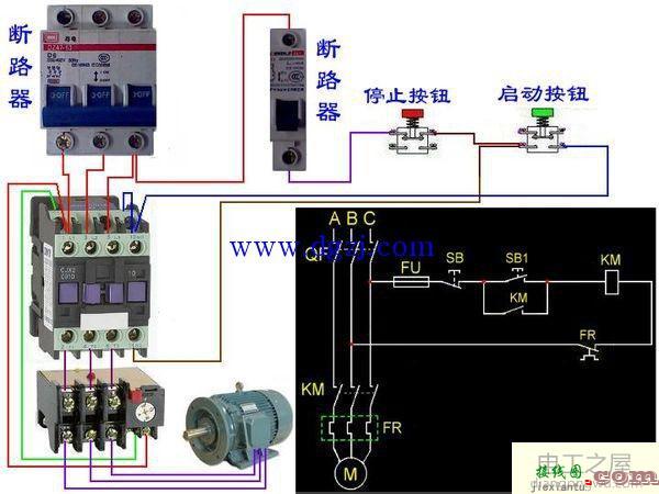 一个交流接触器两个开关一个热过载继电器接线图  第1张