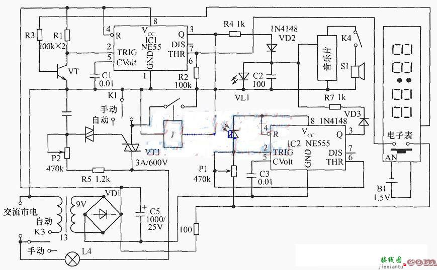 NE555自制台灯电路图  第1张