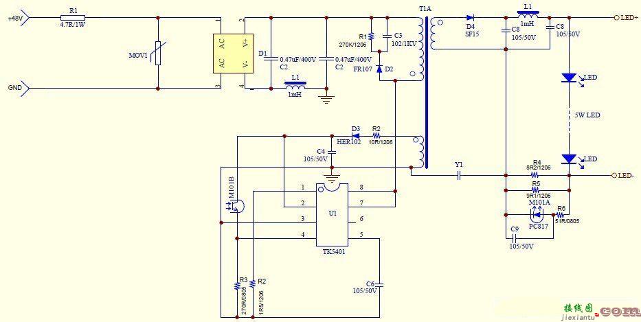 5W LED驱动电源电路图  第1张