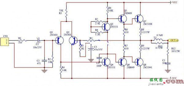 C5198,A1941组成音响功放电路图  第1张