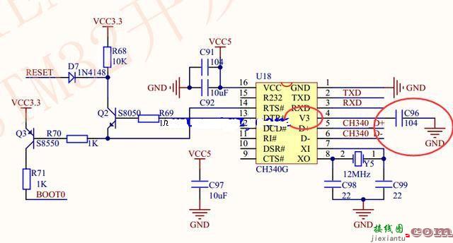 CH340的5V和3V供电电路图比较  第2张