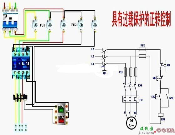 三相电动机过载保护正转控制电路图  第1张