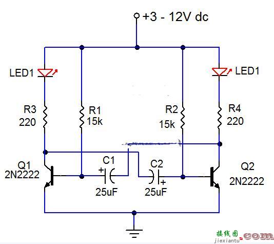 分立元件的LED闪光器电路图  第2张