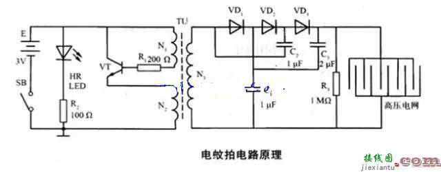 电蚊拍电路图详解分析  第1张