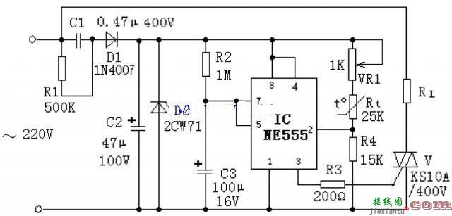 555组成的温度控制器电路图原理  第1张