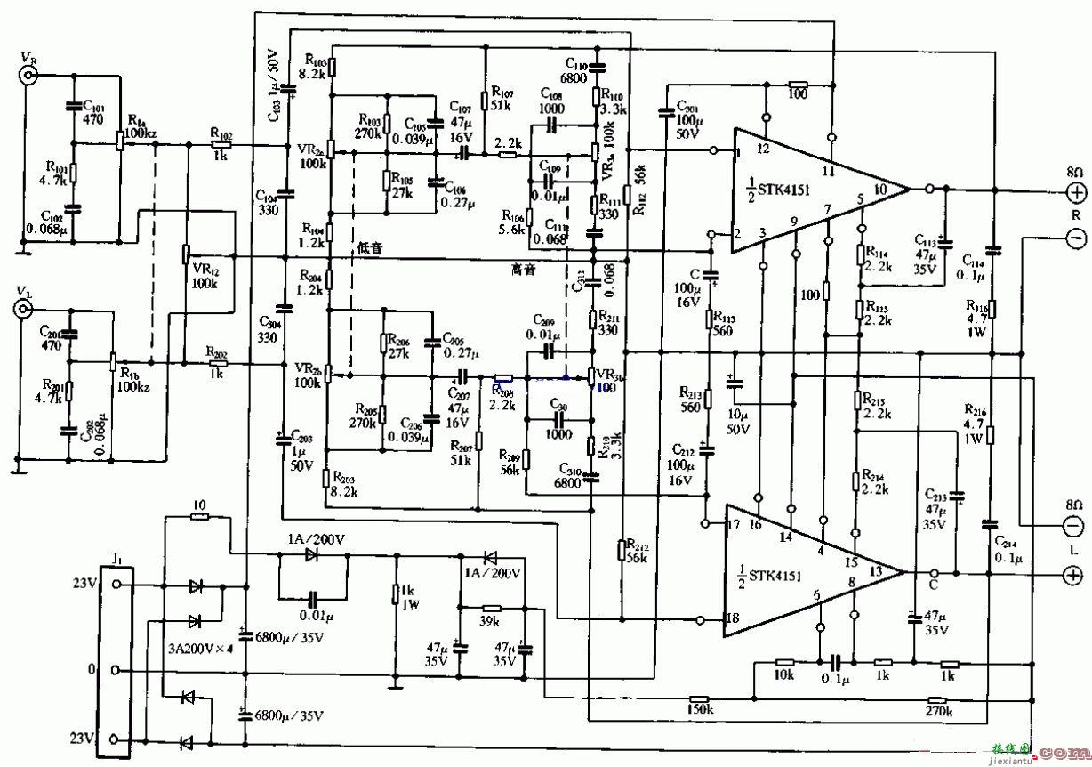 STK4151Ⅱ功放电路图  第1张