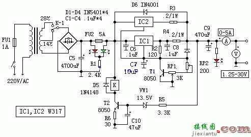 W317集成可调稳压电源电路图  第1张