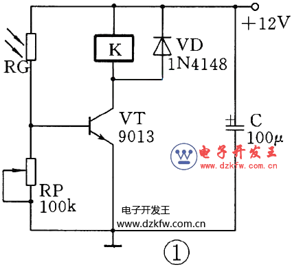 三极管组成的光控开关电路原理图  第1张