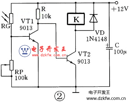 三极管组成的光控开关电路原理图  第2张