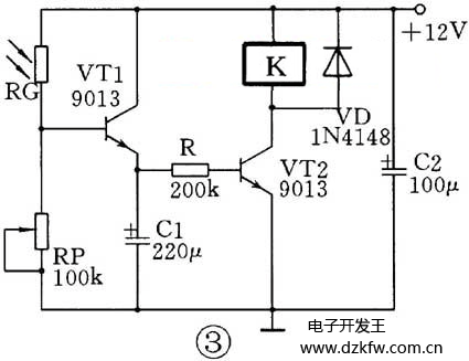 三极管组成的光控开关电路原理图  第3张