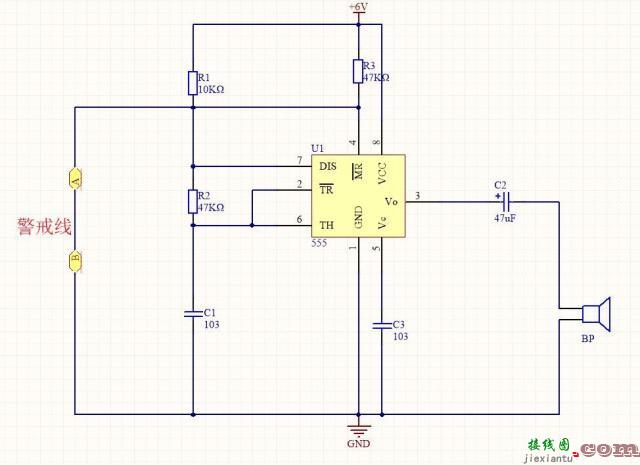 555报警器电路原理图 基于555芯片的报警器电路设计  第1张