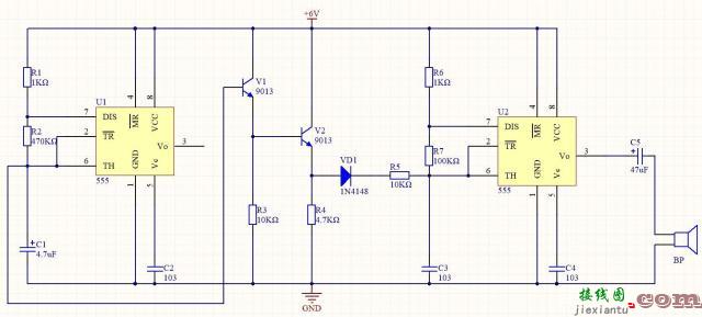 555报警器电路原理图 基于555芯片的报警器电路设计  第4张