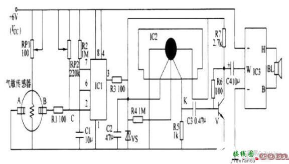 由气敏传感器构成的烟雾报警器电路  第1张