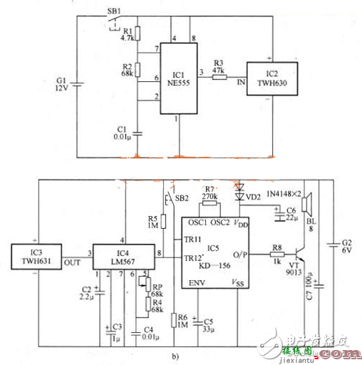 JC618型编码遥控门铃 - 遥控门铃电路图大全（多谐振荡器\编码\信号发生器\TWH630\PT2262）  第2张