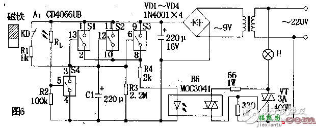 光耦组成的门厅照明灯自动控制电路 - 光电耦合器测试电路图大全（光敏晶体管/驱动管/发光二极管）  第1张