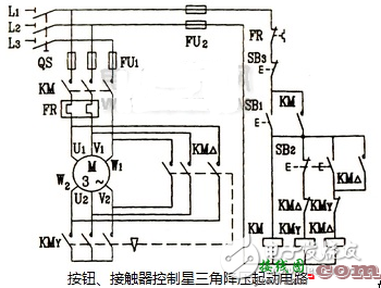 接触器控制星三角降压启动
 - 星三角能耗制动电路图大全（电动机/接触器/继电器自动星三角降压启动电路）  第1张