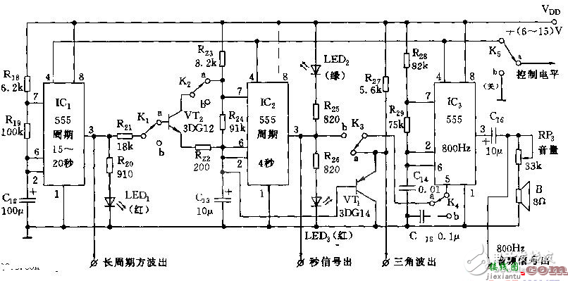 555脉冲发生器电路图设计（五） - 555脉冲发生器电路图大全（六款555脉冲发生器电路设计原理图详解）  第1张