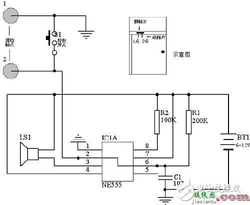 555组成的断线式报警器制作电路图  第1张