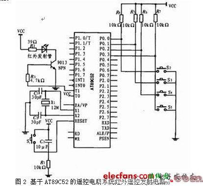 遥控电扇系统红外遥控发射电路原理图  第1张