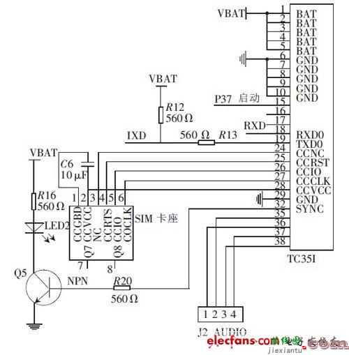 TC35I与微控制器的电路连接图  第1张
