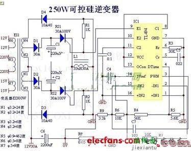 250W可控硅逆变器电路图  第1张