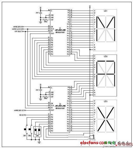 MAX6957 LED显示驱动器及输入/输出扩展器典型应用电路  第1张