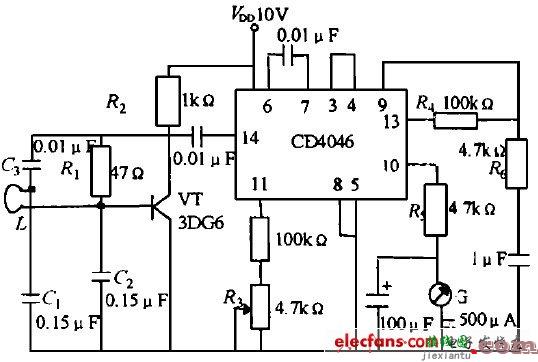 CD4046构成的金属探测仪电路  第1张