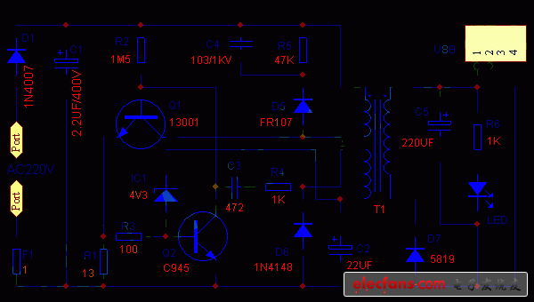 5V-USB充电器充电电路图  第1张