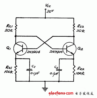 直接耦合离散非稳态多谐振荡器电路  第1张