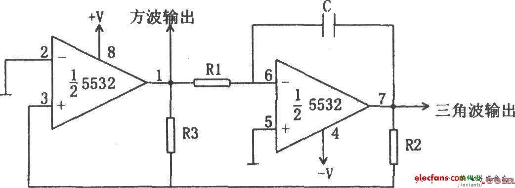 5532组成的方波/三角波振荡器电路  第1张