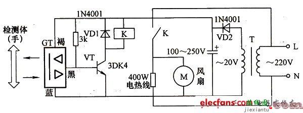 光电自动控制烘手电路  第1张