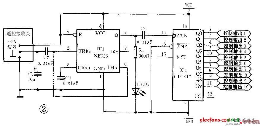 NE555+CD4017构成多路程序控制电路  第1张