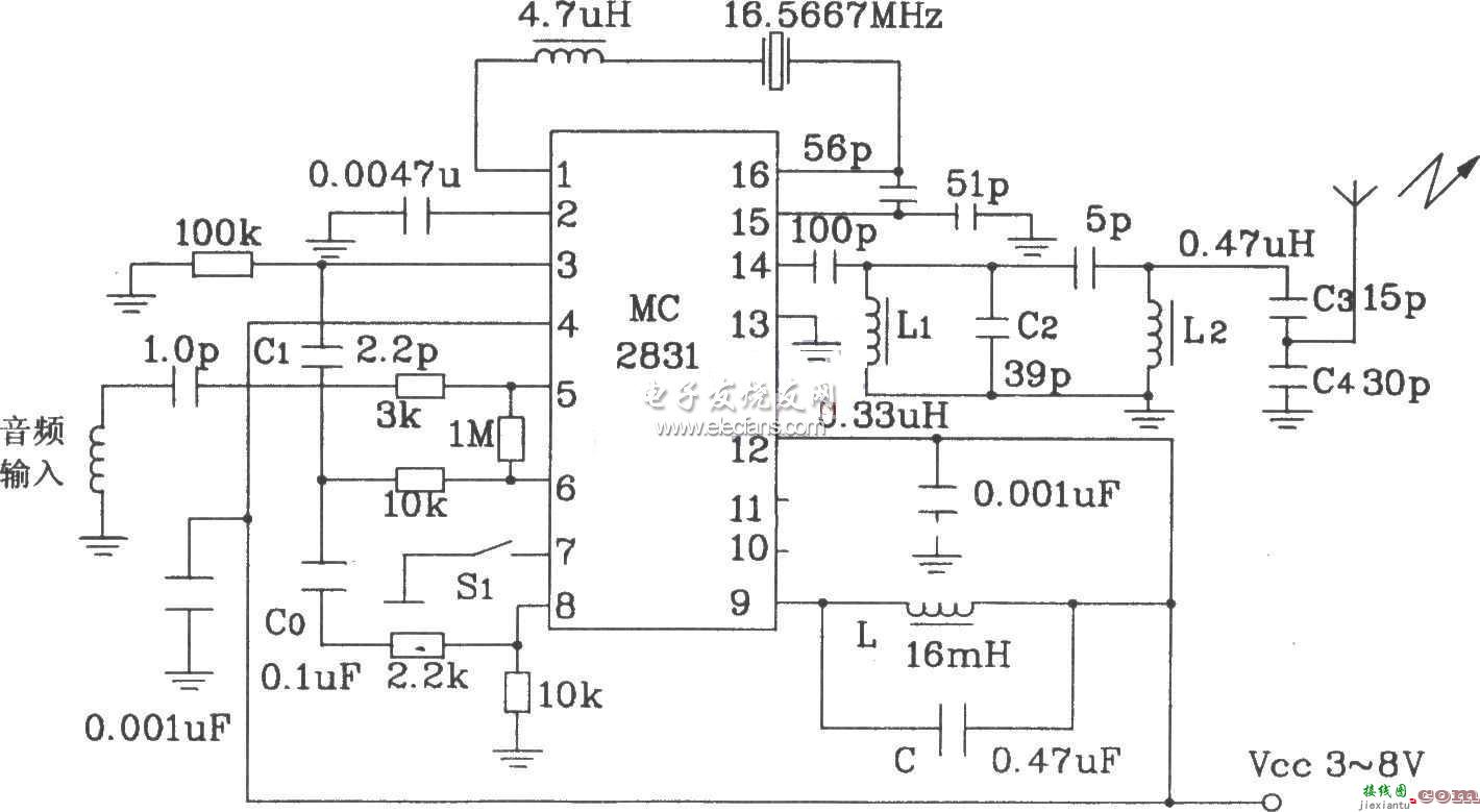 基于MC2831的无线电发射原理图  第1张