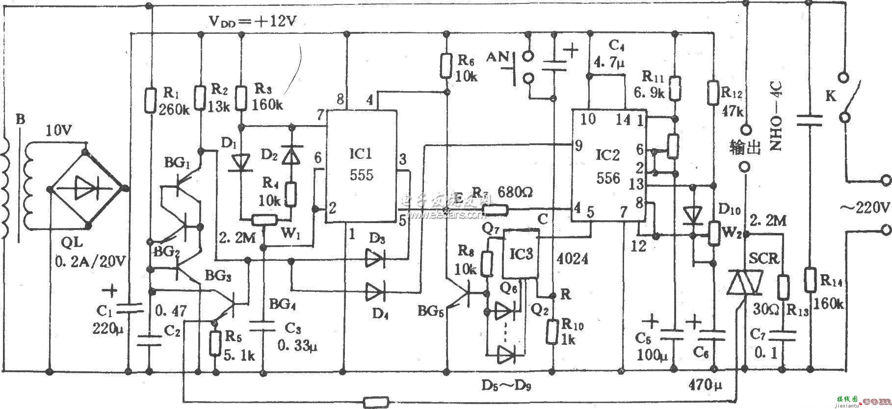 基于555的定时控制应用电路图  第1张