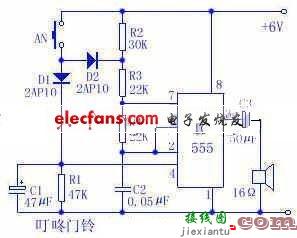 555简易叮咚门铃电路  第1张