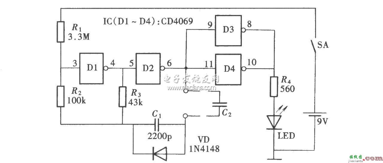 基于CD4069的电容鉴别仪电路  第1张