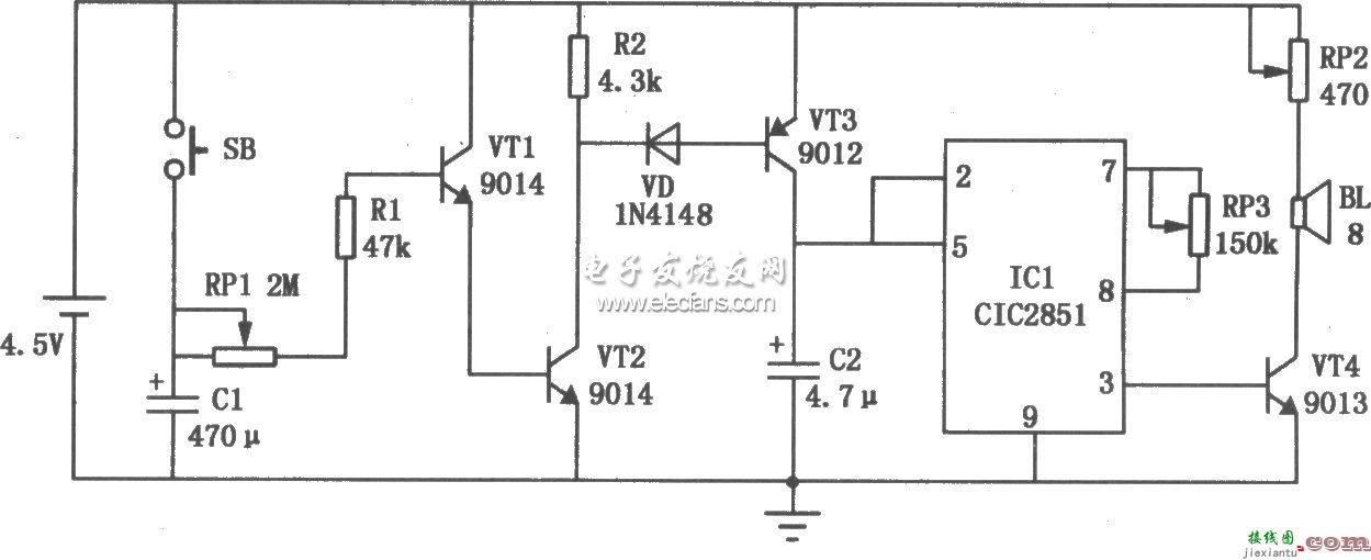 基于CCIC2851的音乐催眠器原理图  第1张