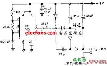 基于NE555的低功率直流四倍压电路图  第1张