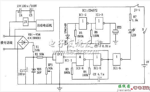 电话线路状态告知器电路图  第1张