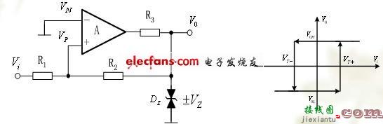 迟滞比较器电路图与传输特性  第1张