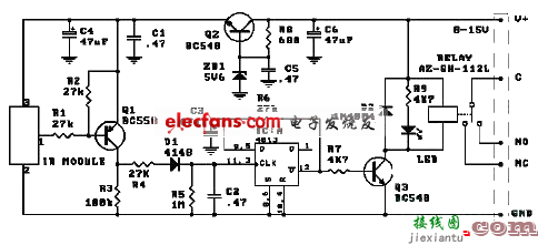 基于CD4013的红外线遥控开关电路  第1张