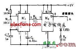 基于555定时器的逻辑探头电路图  第1张