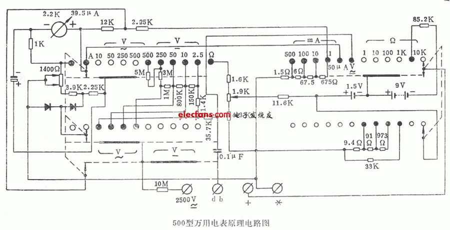 一款万用表电路原理图  第1张