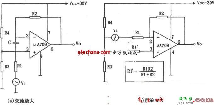 μA709单电源反相放大器电路图  第1张