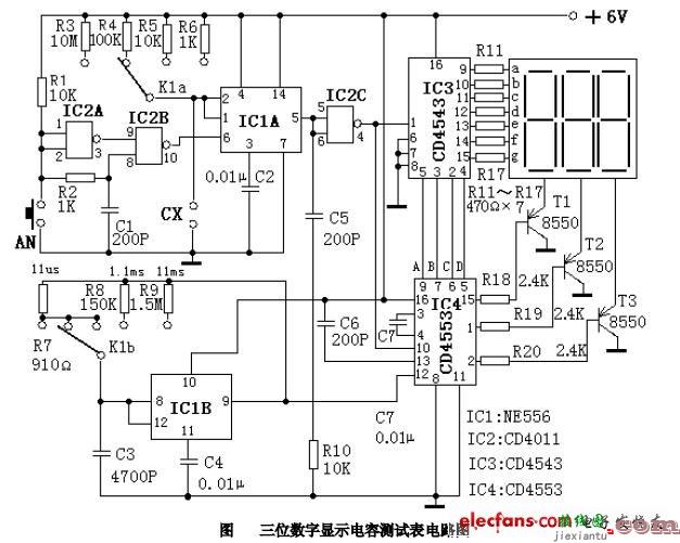 三位数字显示电容测试表电路  第1张