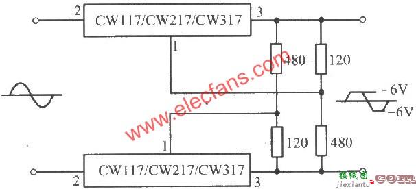 CW117/CW217/CW317构成的交流峰值削波电路图  第1张