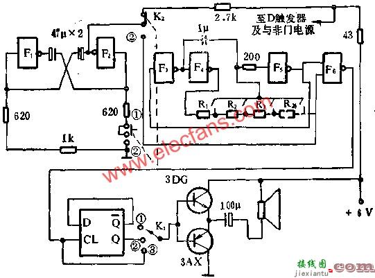 D触发器组成多音色电子琴电路图  第2张