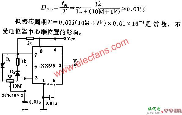 时基集成电路组成可变点空比的脉冲发生器电路图  第2张